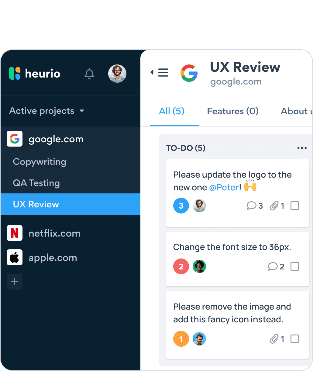 Heurio web-app for website collaboration.